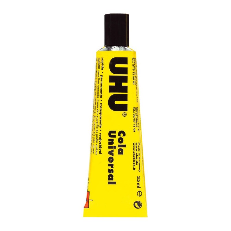 Cola Líquida UHU 35ML, cola em tubo, material escolar, escola, aulas, artes, artesanato, madeira, cerâmica, borracha, tecido