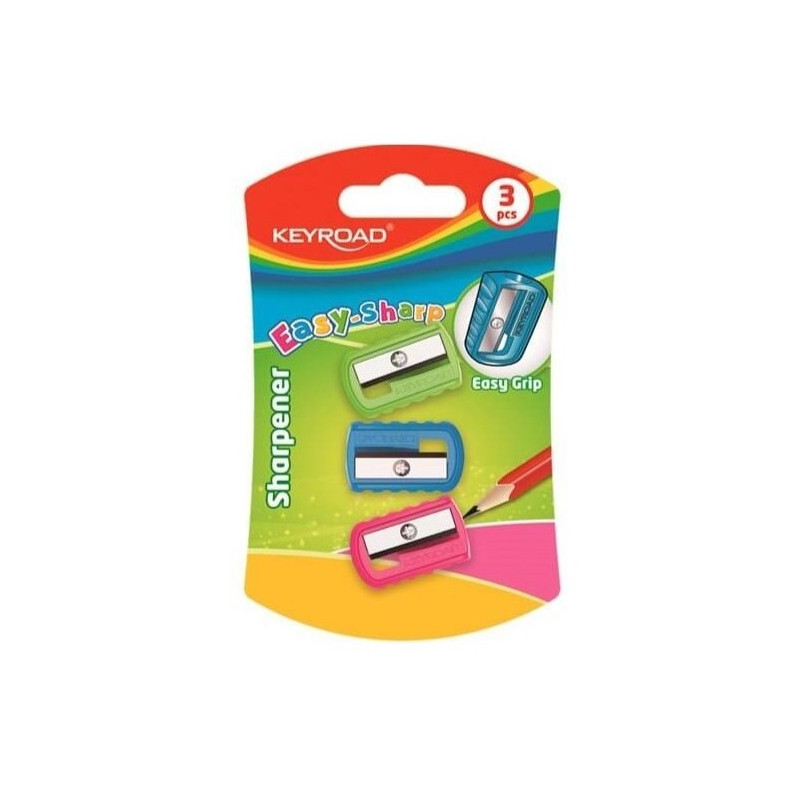 AGUÇA LAPIS KEYROAD SHARPENER, afia lapis, 3 afias, material escolar barato