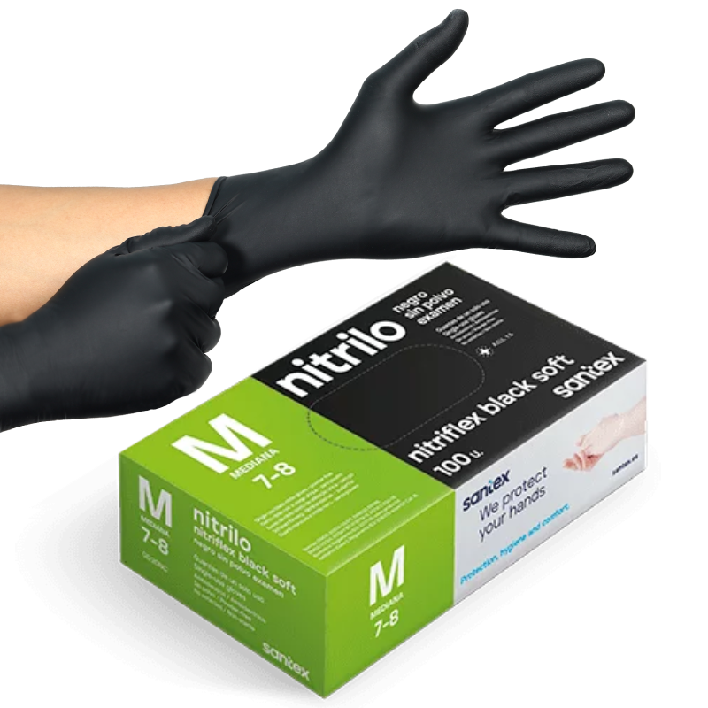 LUVAS PRETAS DESCARTÁVEIS NITRILO SEMPO - 3,5gr Tamanho M