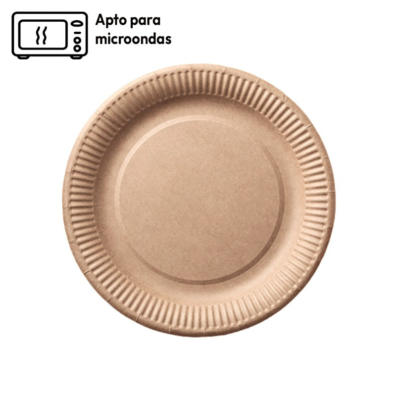 Pratos em papel kraft descartáveis. Festas, eventos, romarias, batizados, catering
