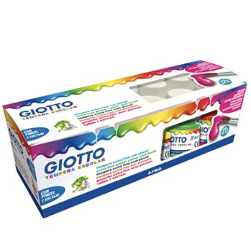 Tintas Líquidas Guache, Material Escolar, Pincel, 12 Cores, 12x25ml, Pack Pintura, Giotto