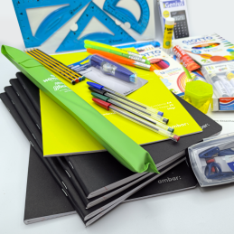KIT ESCOLAR - 2º CICLO, Material Escolar, Caderno, Canetas, Maped, Ambar, Capa Preta, Lápis, Aguarelas, Caneta BIC, UHU, Giotto