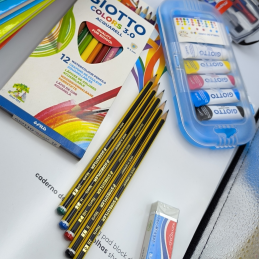 KIT ESCOLAR, Material Escolar, Caderno, Canetas, Maped, Ambar, Capa Preta, Lápis, Aguarelas, Caneta BIC, UHU, Giotto, Argolas