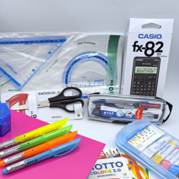 KIT ESCOLAR, Material Escolar, Caderno, Canetas, Maped, Ambar, Capa Preta, Lápis, Aguarelas, Caneta BIC, UHU, Giotto, Argolas