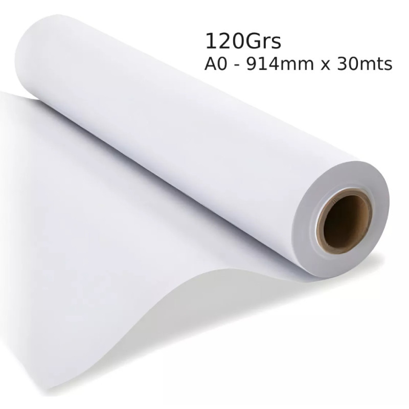 1 Rolo de Papel Ploter, 914mm x 30mts, 120Grs, Premium Coated, Evolution, Impressão de projetos, Arquitetura e Engenharia