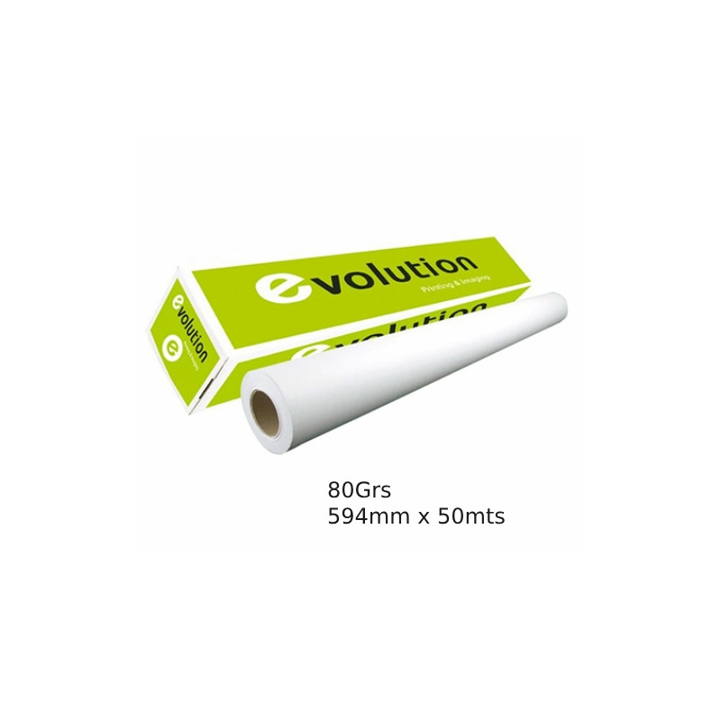 Rolo de Papel Plotter, 594mm x 50mts, 80Grs. Evolution, Branco, Impressão de projetos, Arquitetura e Engenharia