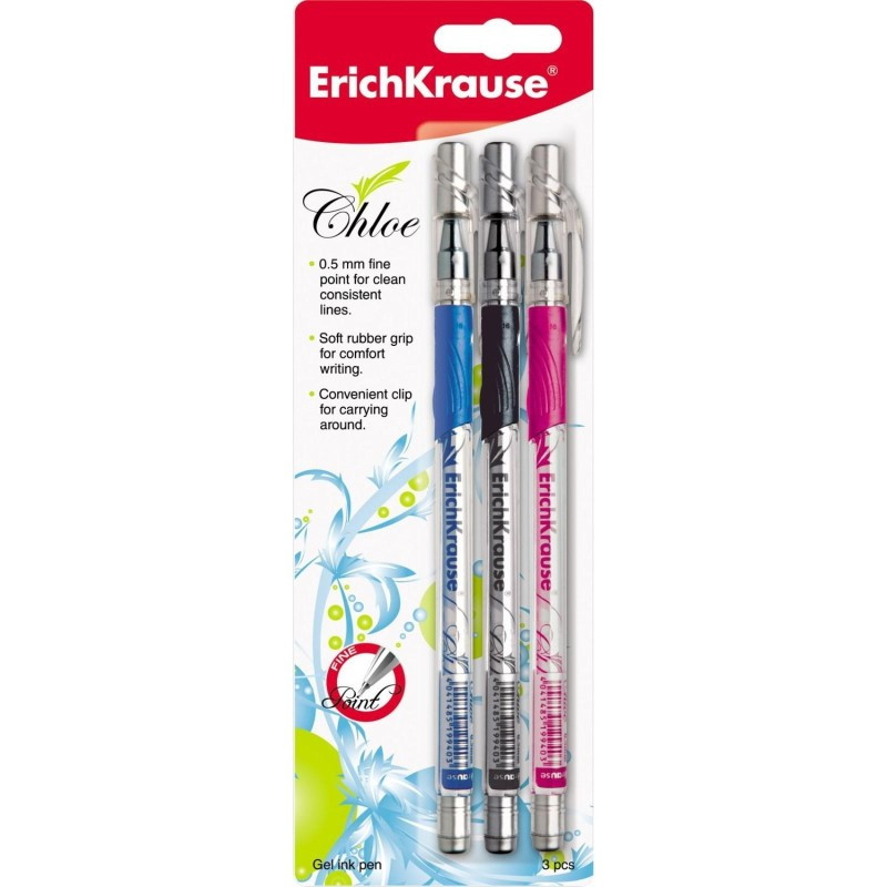Esferográfica de gel, caneta gel, material escolar, material para empresas, escritório, escrita, 0,5mm, canetas, Cloe 3 cores