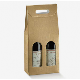 Embalagem para 2 garrafas, Caixa, Caixa dourada com janelas, Encomendas, Cabaz, Natal