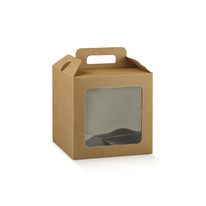 embalagem, panettone, panetone, caixa premium com janela e asa, 21x21x21cm, cartão kraft, ecológica, caixa bolo