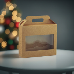 embalagem, panettone, panetone, caixa premium com janela e asa, 22x 8 x 19,5cm, cartão kraft, ecológica, caixa bolo