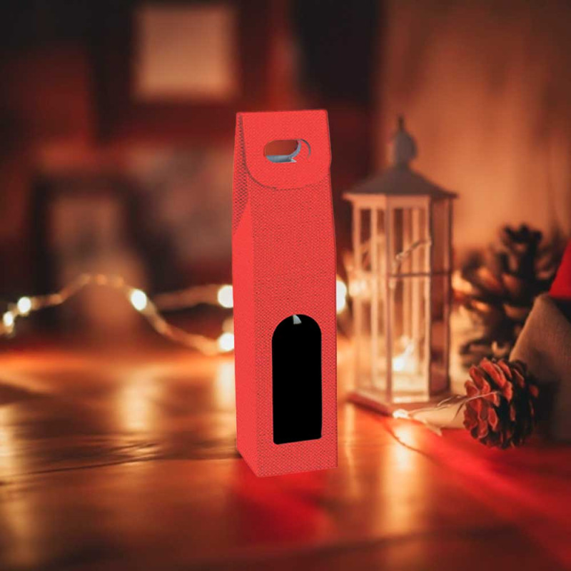 caixa para 1 garrafa, embalagaem prenda para garrafa, vermelho, vermelha, premium, presente, cabaz, vertical, com janela