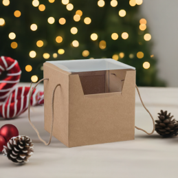 embalagem, panettone, panetone, caixa premium com janela e asa, 21x21x21cm, cartão kraft, ecológica, caixa bolo, natal
