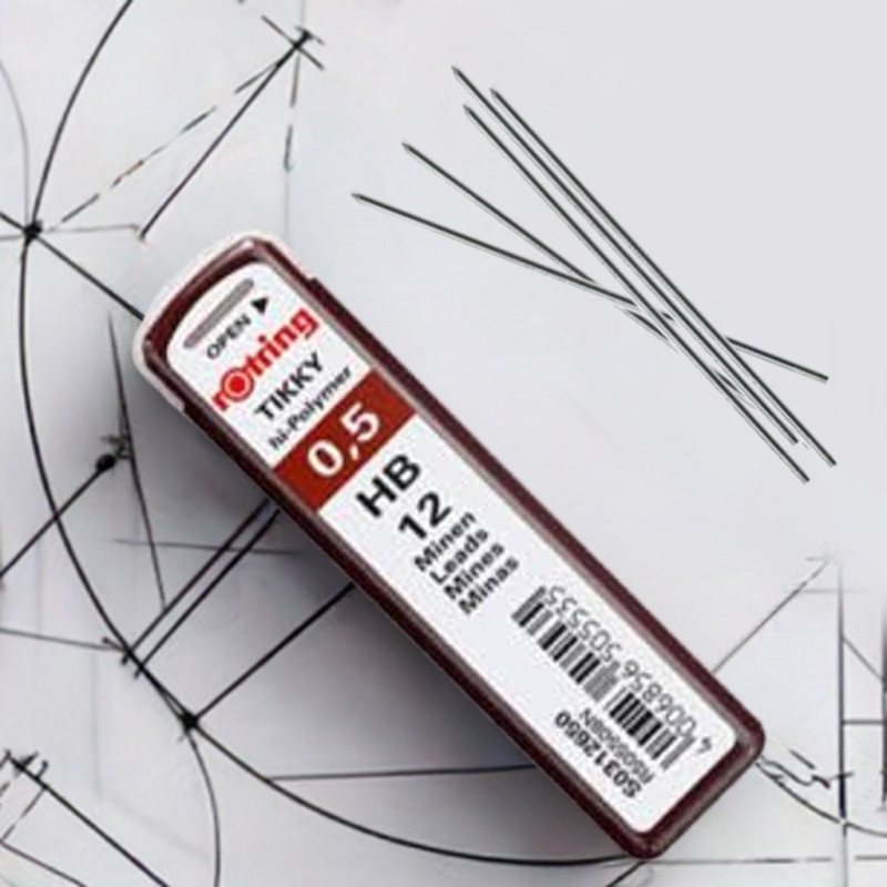 minas para lapiseira, minas de grafite, 0,5mm, Rotring, HB, 12 minas