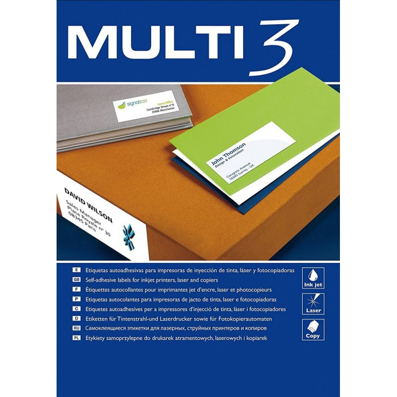 Etiquetas A4 Multi3 Laser/Inkjet. Etiquetas para Imprimir, papel autocolante